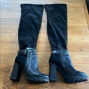Guess Black Over-the-Knee Platform Block Heel leather Boots